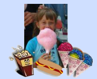 Popcorn, Cotton Candy, Hotdogs, Ice cones image